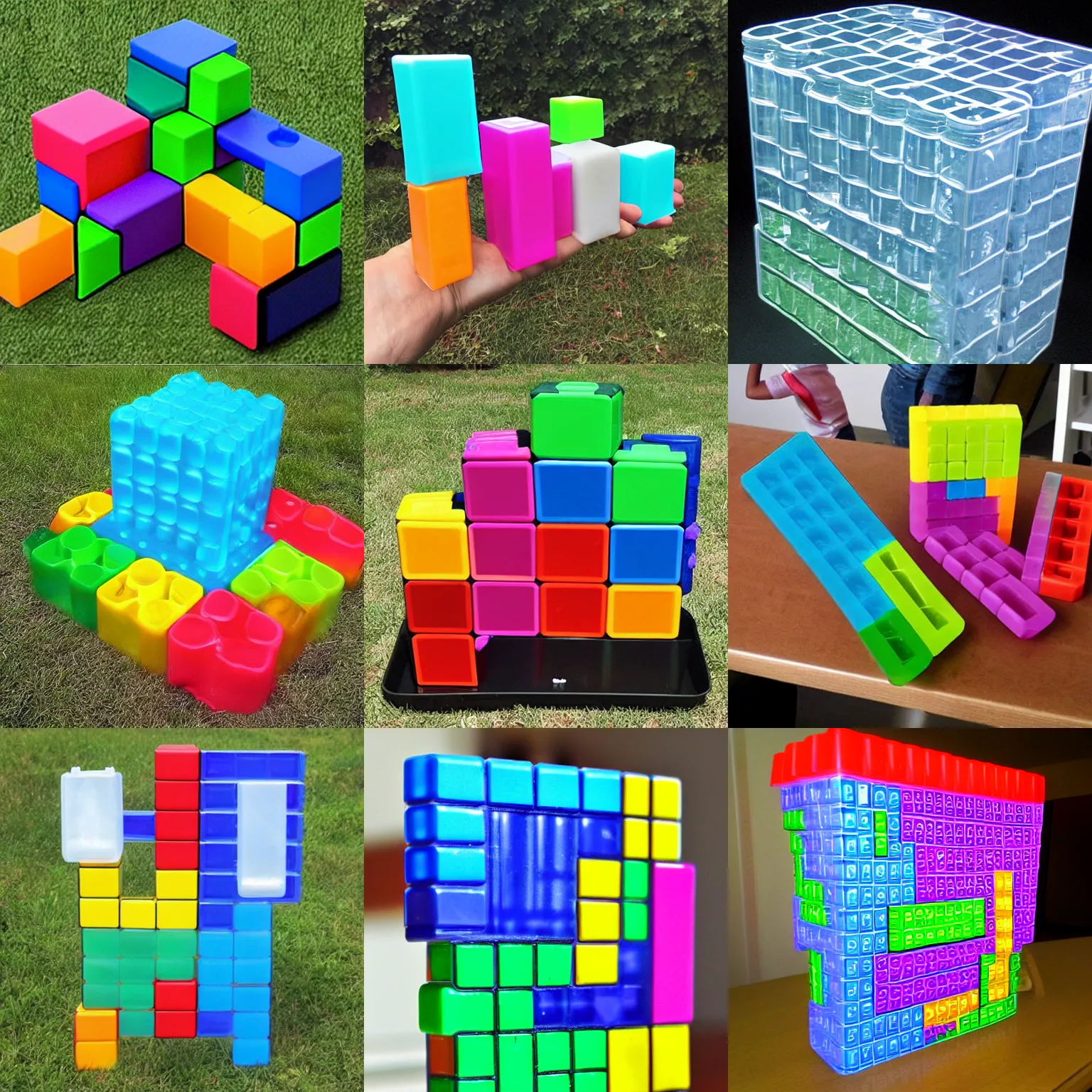 Prompt: tetris game from plastic bottles