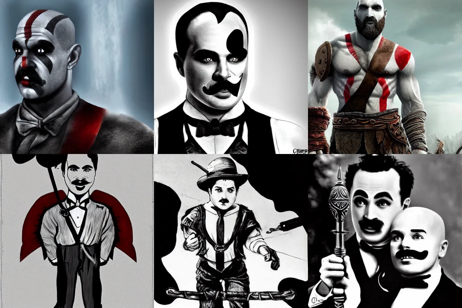 Prompt: God of war as Charlie Chaplin