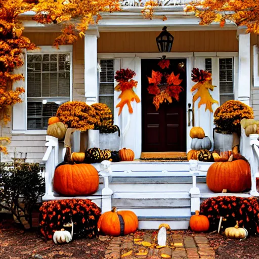 Prompt: a house decorated for rosh hashanah, cozy, festive, creative fall decorations