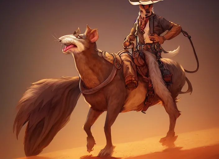 Image similar to character portrait feature of the anthro male anthropomorphic rat fursona wearing cowboy outfit wild west desperado character design stylized by charlie bowater, ross tran, artgerm, makoto shinkai, detailed, soft lighting, rendered in octane