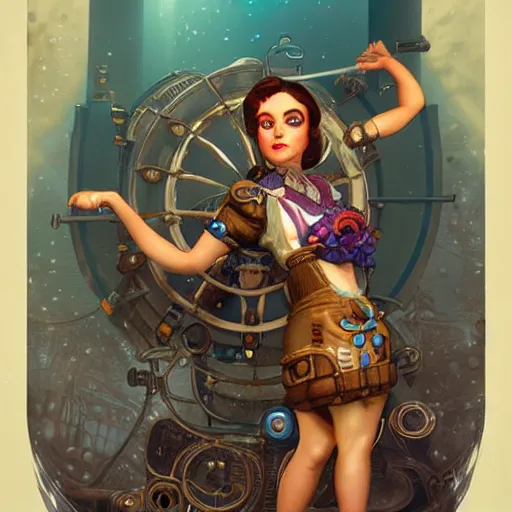 Image similar to lofi underwater bioshock steampunk portrait, Pixar style, by Tristan Eaton Stanley Artgerm and Tom Bagshaw.