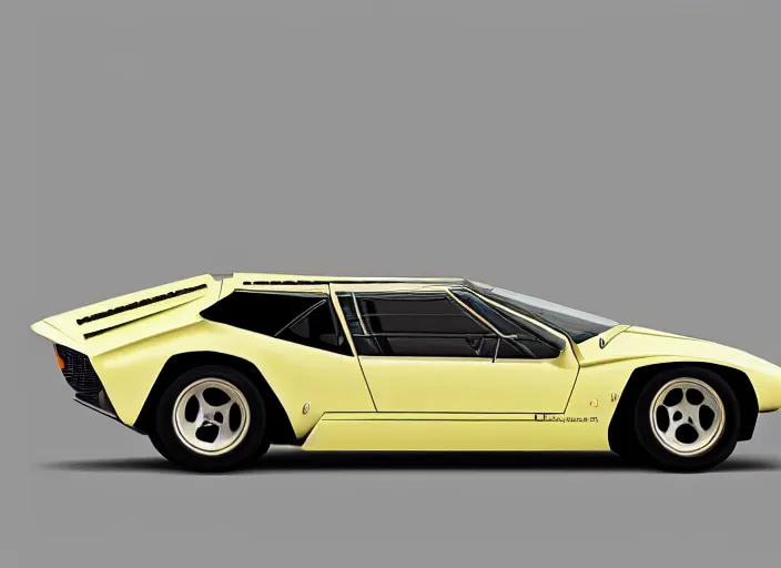 Image similar to a blending and amalgamation of a lamborghini countach, with a long front end like datsun 2 6 0 z or jaguar e - type, concept art, 8 k, highly detailed