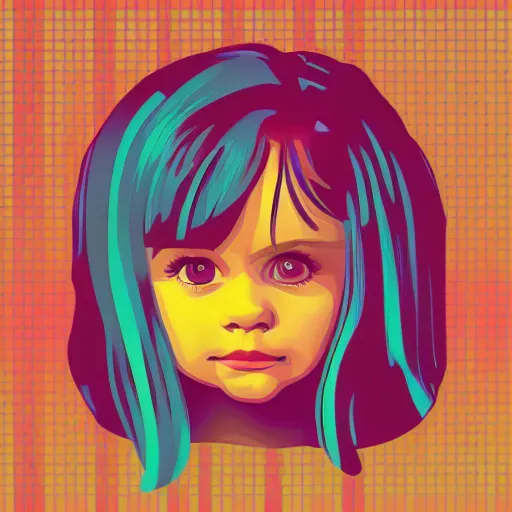 Prompt: a portrait of little girl in retro colors, synthwave style, 2 d digital vector art