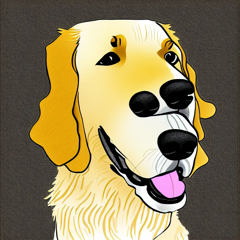 Prompt: full golden retriever portrait, white background, line art cartoon