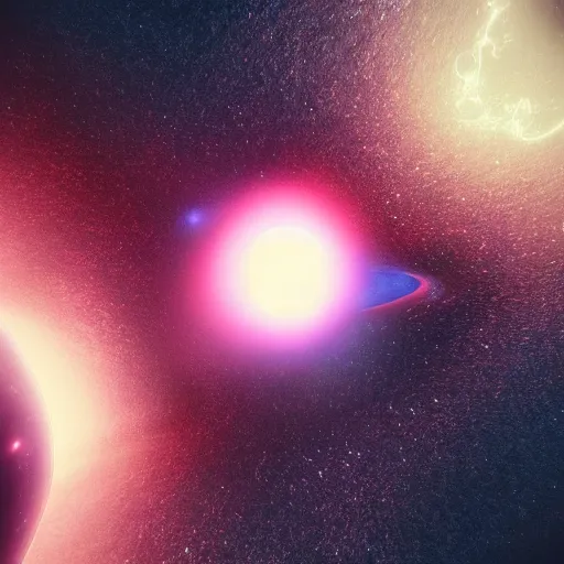 Image similar to the death of a giant black hole just before the big bang, unreal engine, octane render, vray, cinematic, epic, rule of thirds, vivid colors, neon colors