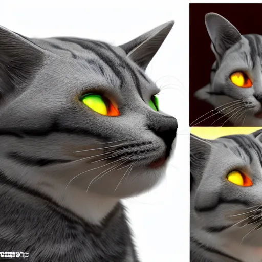 Image similar to photorealistic cat dog hybrid. hyperdetailed photorealism, 1 0 8 megapixels, amazing depth, high resolution, 3 d shading, 3 d finalrender, 3 d cinematic lighting, glowing rich colors, psychedelic overtones, artstation concept art.