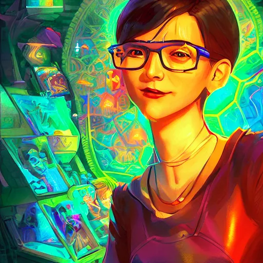 Image similar to skill magic geek inside matrix deepdream radiating a glowing aura stuff loot legends stylized digital illustration video game icon artstation lois van baarle, ilya kuvshinov, rossdraws,