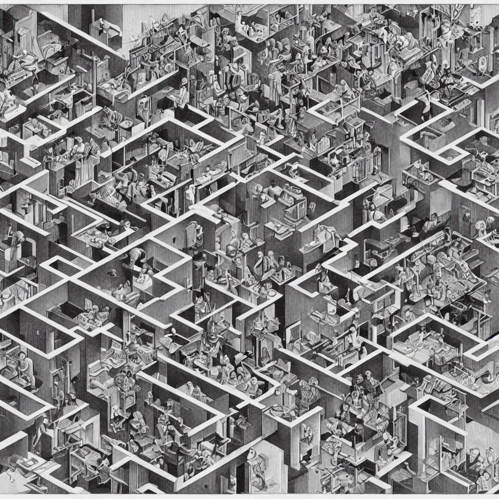 Image similar to the internet, drawn by m. c. escher