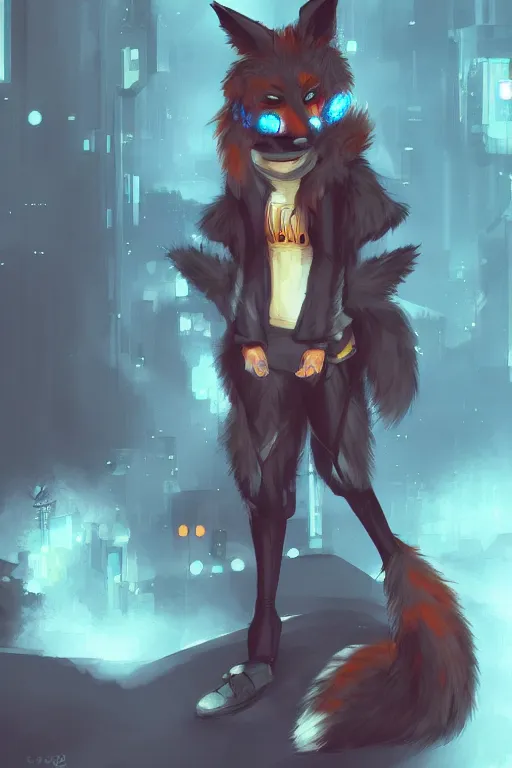 Image similar to a fox fursona, trending on artstation, by kawacy, furry art, digital art, cyberpunk, high quality, backlighting