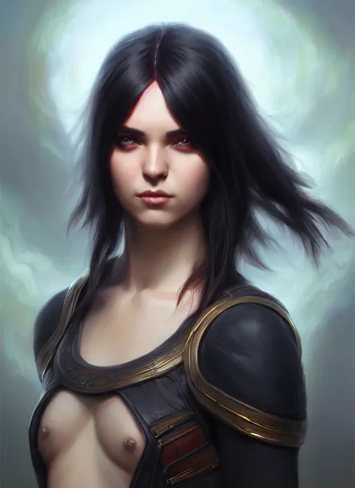 Image similar to a _ fantasy _ style _ portrait _ painting _ of young adult, black fringe hair, round face, rpg dnd oil _ painting _ unreal _ 5 _ daz. _ rpg _ portrait _ extremely _ detailed _ artgerm _ greg _ rutkowski _ greg