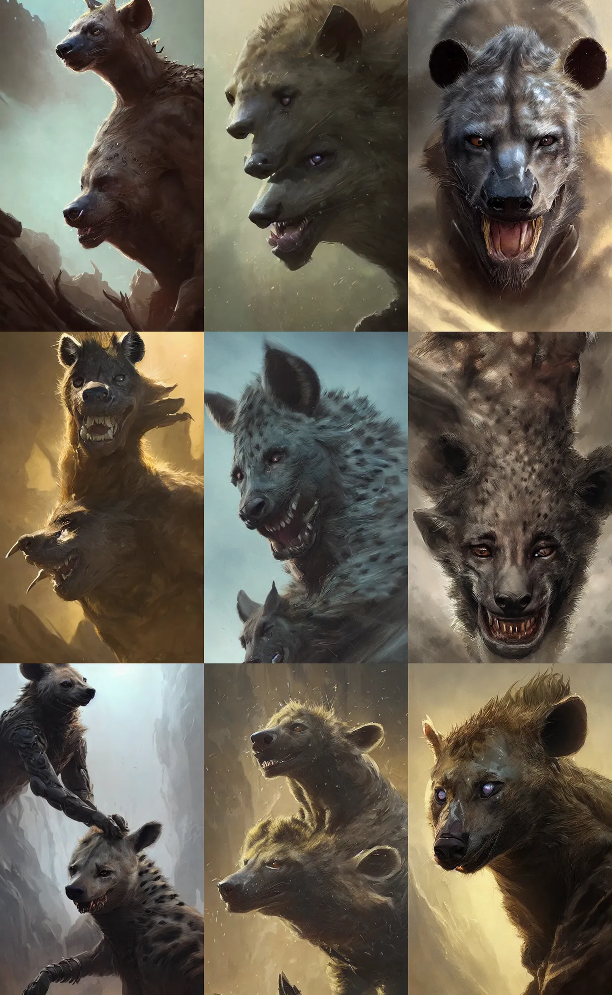 Prompt: a hyena as loki, concept art, detailed face, fantasy, highly detailed, cinematic lighting, digital art painting by greg rutkowski