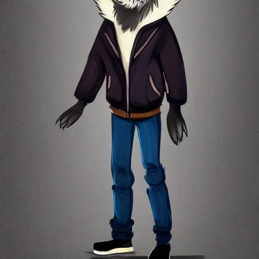 Image similar to humanoid furry! anthro avian!!! fursona, bird!!! digital art! trending on artstation! subject wearing hoodie and jeans!!