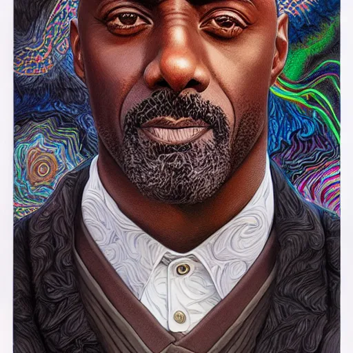 Image similar to portrait of idris elba, hyper detailed masterpiece, neon floral pattern, jean giraud, digital art painting, darkwave goth aesthetic, psychedelic, artgerm, donato giancola and tom bagshaw