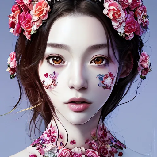 Prompt: the portrait of the absurdly beautiful, graceful, elegant, sophisticated, fashionable realistic anime young woman made of strawberries and white petals with tears, an ultrafine hyperdetailed illustration by kim jung gi, irakli nadar, intricate linework, bright colors, octopath traveler, final fantasy, unreal engine highly rendered, global illumination, radiant light, detailed and intricate environment