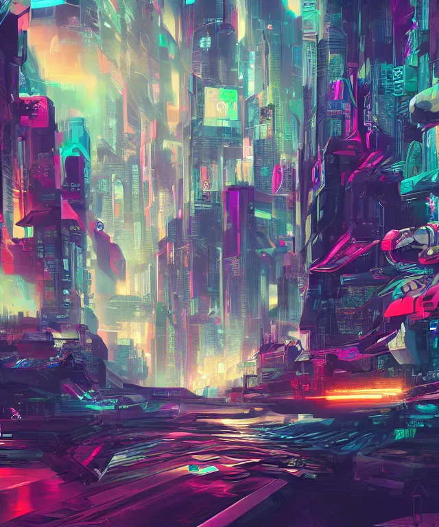 Prompt: cyberpunk concept art by peter chung, in style of futurism art. brush stroke, vibrant colors, hyper detailed. 4 k texture. octane render. trending on artstation