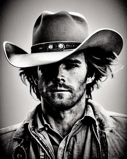 Image similar to portrait of cowboy holding revolver, detailed medium format photo, polaroid still, black and white, western, high production value, intricate details, high resolution, hyperrealistic, hdr, high definition, award winning photography, masterpiece, ultra realistic, highly detailed, hd, sharp focus, cinematic lighting, shaded, non blurry, sharp, smooth