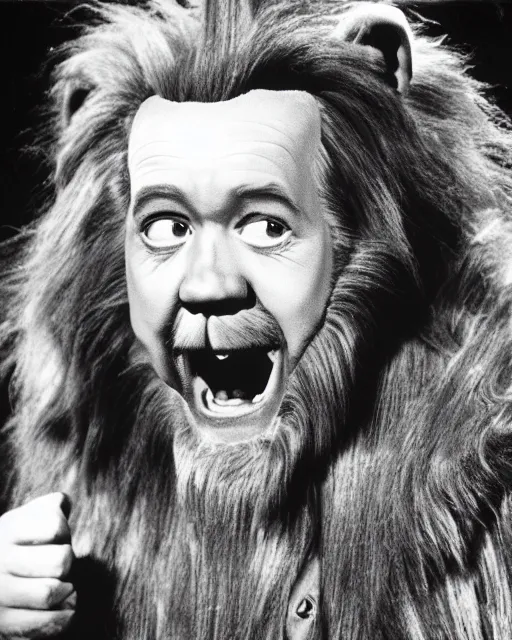 Prompt: George Carlin as The Cowardly Lion in The Wizard of Oz