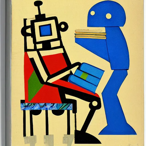 Image similar to a robot reading a book by eileen agar