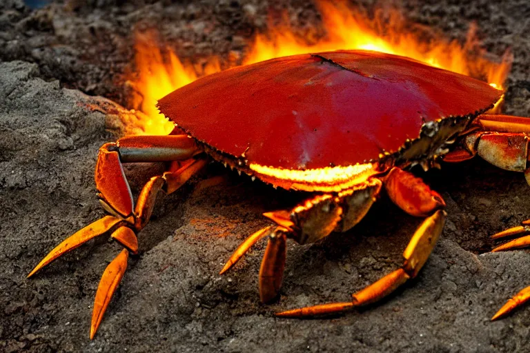 Image similar to crab - cosplay, in 2 0 1 2, bathed in the the glow of a fire, royalcore, crabcore, low - light photograph, photography by tyler mitchell