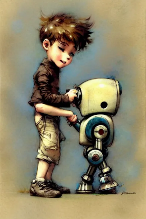 Image similar to (((((1950s boy and his robot . muted colors.))))) by Jean-Baptiste Monge !!!!!!!!!!!!!!!!!!!!!!!!!!!