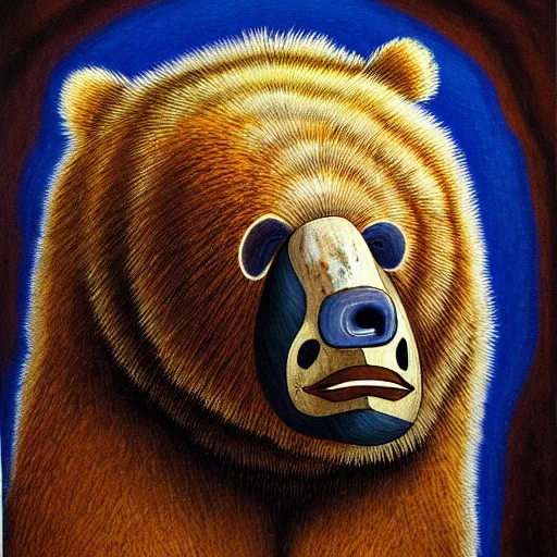 Image similar to portrait of shaman in a bear mask, paleolithic cave paining