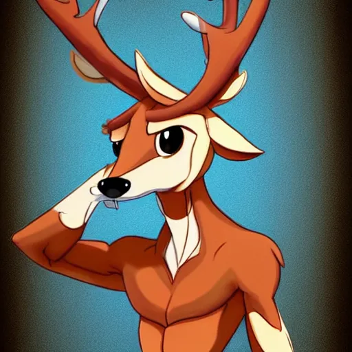 Image similar to an anthropomorphic deer, fursuit!!!!! by don bluth, by kawacy, trending on artstation, full body