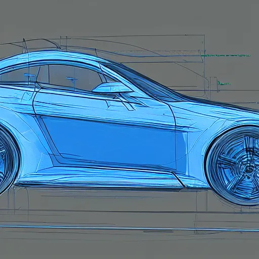 Image similar to blueprint for an advanced car, concept art, digital sketch, 4 k, hd