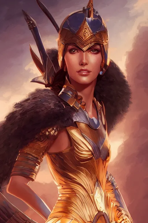 Image similar to amazon valkyrie athena, d & d, fantasy, portrait, highly detailed, headshot, digital painting, trending on artstation, concept art, sharp focus, illustration, art by artgerm and greg rutkowski and magali villeneuve