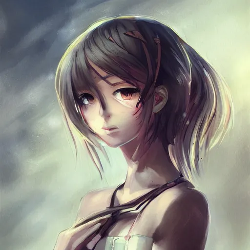 Prompt: art by parkjinsuky, portrait of anime girl, confident pose, apocalyptic setting, soft lighting, intricate brush strokes, sharp focus, character illustration, trending on pivix fanbox.