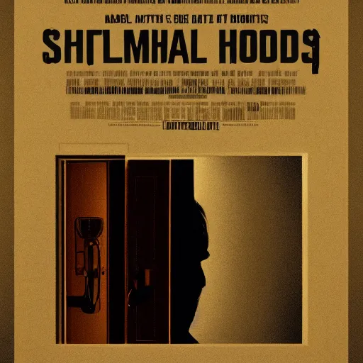 Image similar to poster for a short liminal film called'liminal'about four male roommates that find a tiny hidden door. movie poster, advertisement, high detail, trending on artstation