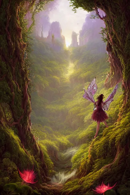 Image similar to a beautiful digital illustration painting of a detailed gothic fantasy valley and forest faerie fey unseelie, by benoit b. mandelbrot, steven belledin, martin johnson heade, lee madgwick, caspar david friedrich, and david rios ferreira. 8 k resolution trending on artstation concept art digital illustration