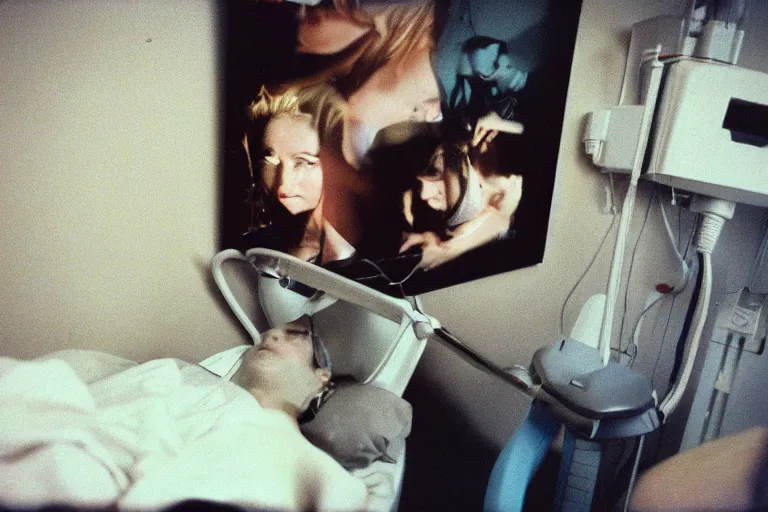 Image similar to 35mm color lomography, last photo, portrait, fashion shoot, weird, random, strange, spooky, interesting, hospital