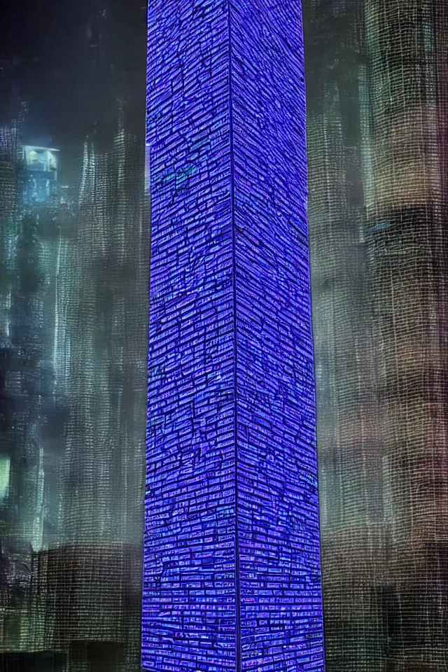 Image similar to cyberpunk tower made out of billions of stacked computer screens