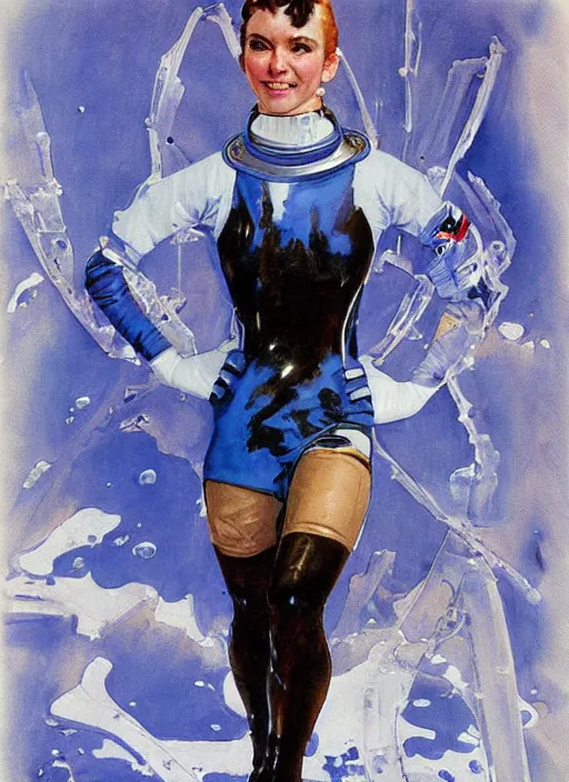 Image similar to copic maker art nouveau portrait of a high speed ice skater girl wearing an eva pilot suit designed by balenciaga by john berkey norman rockwell