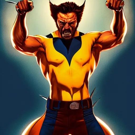 Image similar to wolverine in a striking pose, alex ross, intricate art, 1 st place, winner, artstation, dramatic lighting, claws shine, explosion in the background