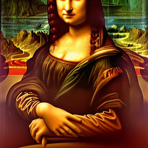 Image similar to cyberpunk mona lisa by leonardo da vinci