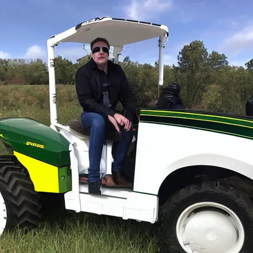 Image similar to elon musk driving a john deere