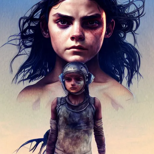 Image similar to dafne keen, mad max, cinematic shot, 8 k, art by artgerm and greg rutkowski and alphonse mucha