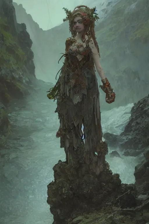 Image similar to a full body portrait of a beautiful post apocalyptic offworld neoicelandic biofarmer swimming by the waterfalls, intricate, elegant, highly detailed, digital painting, artstation, concept art, smooth, sharp focus, illustration, art by krenz cushart and artem demura and alphonse mucha