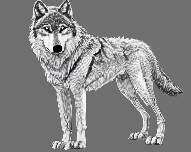 Image similar to professional digital art of a full-body outline of a wolf, very simple, white background and fill, high quality, HD, 8K,