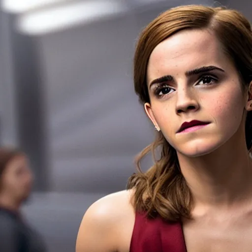 Image similar to a still of emma watson in iron man