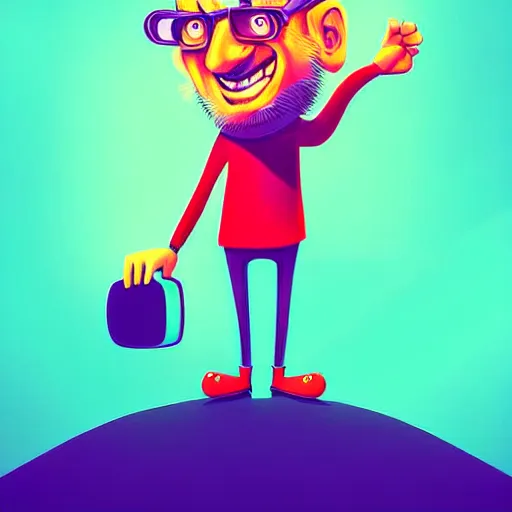 Image similar to curled perspective digital art of a cute smiling grandpa cartoon character with a photo camera by anton fadeev