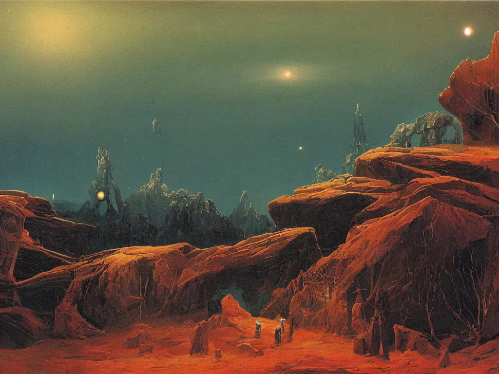 Prompt: Into darkest cosmos, meteors going at lightspeed. Painting by Caspar David Friedrich, Roger Dean, Walton Ford