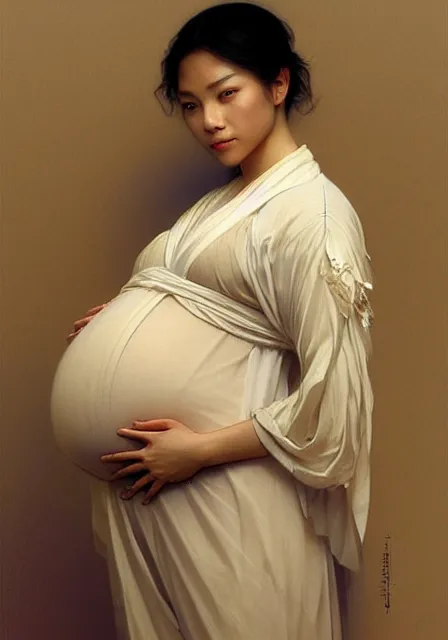 Prompt: pregnant asian male, handsome, intricate, elegant, highly detailed, digital painting, artstation, concept art, smooth, sharp focus, illustration, art by artgerm and greg rutkowski and alphonse mucha and william - adolphe bouguereau