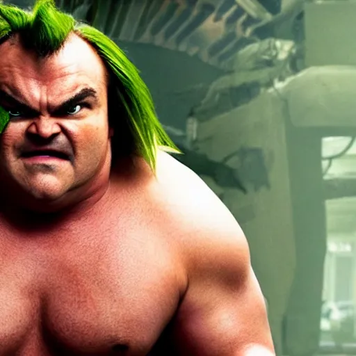 Prompt: movie still of jack black starring as blanka in the 2 0 2 6 live action street fighter movie