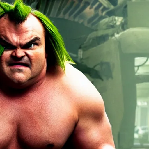 Image similar to movie still of jack black starring as blanka in the 2 0 2 6 live action street fighter movie