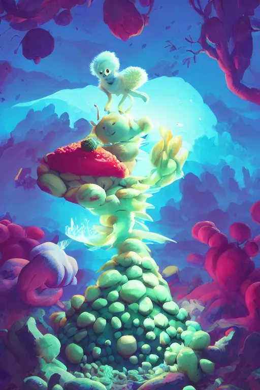 Image similar to smurf ghost creature animal sushi cristal very big eye roots cactus elemental flush of force nature micro world fluo fishscale, behance hd by jesper ejsing, by rhads, makoto shinkai and lois van baarle, ilya kuvshinov, rossdraws radiating a glowing aura global illumination ray tracing hdr