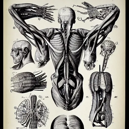 Prompt: illustrations of unusual anatomy by andreas vesalius