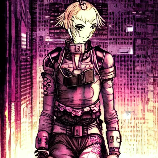 Prompt: android, killer - girl, 1 / 8 katsuya terada, style of cyberpunk, night, city, high detail of the cinematic face