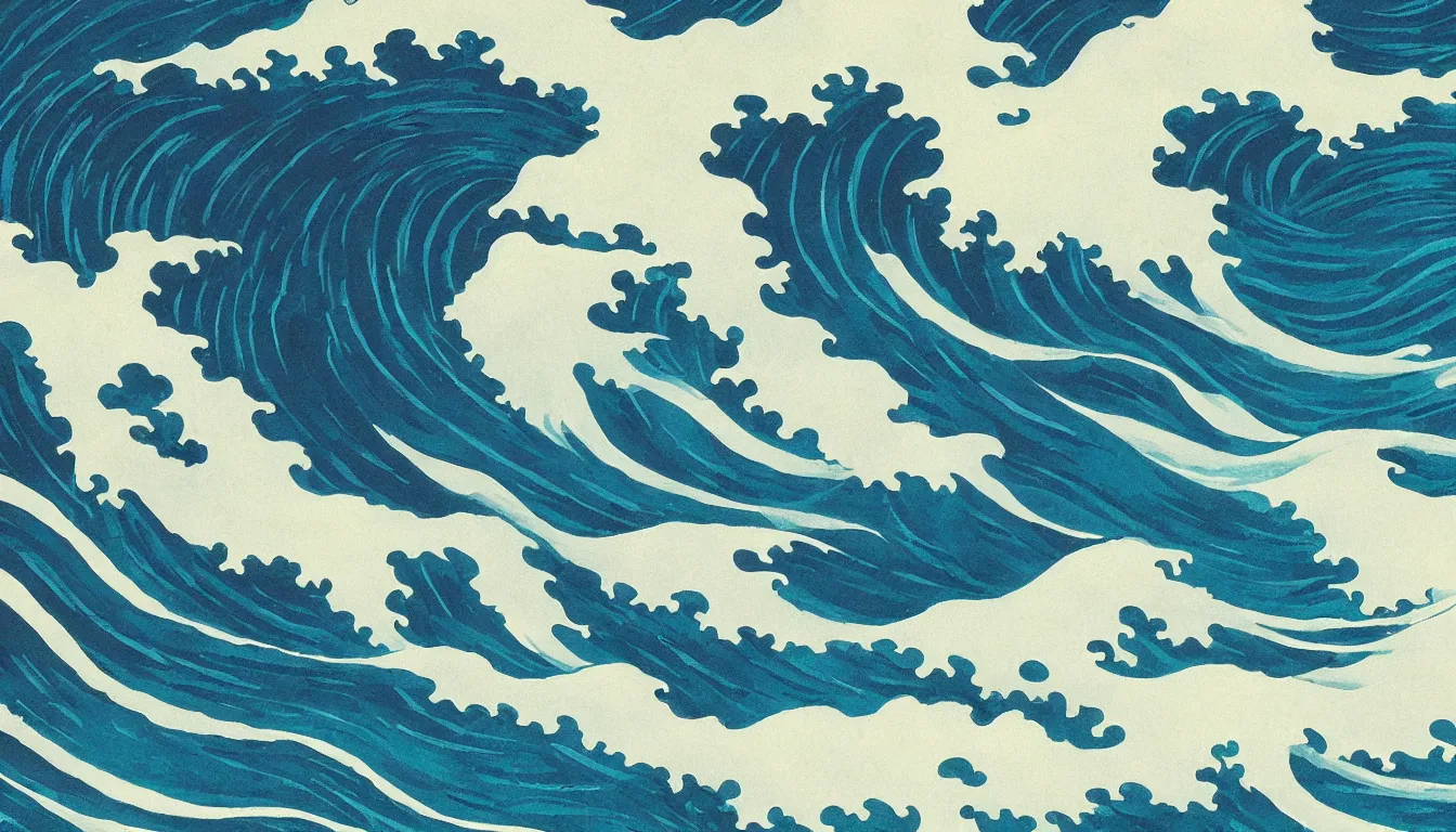 Prompt: ocean waves, japanese illustration